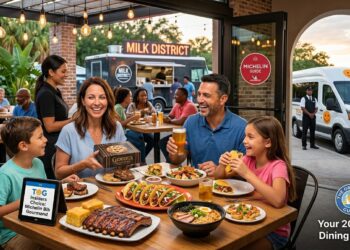 A happy family experiencing unique dishes at one of the best local restaurants in Orlando with expert local guidance