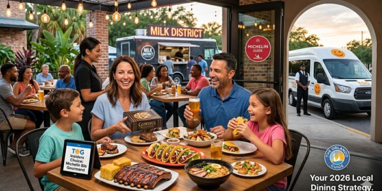A happy family experiencing unique dishes at one of the best local restaurants in Orlando with expert local guidance