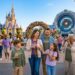 A happy family successfully exploring a busy Orlando Festivals 2026 promenade in March, using refillable water bottles and catching Mardi Gras beads, showcasing how to enjoy the events for less.